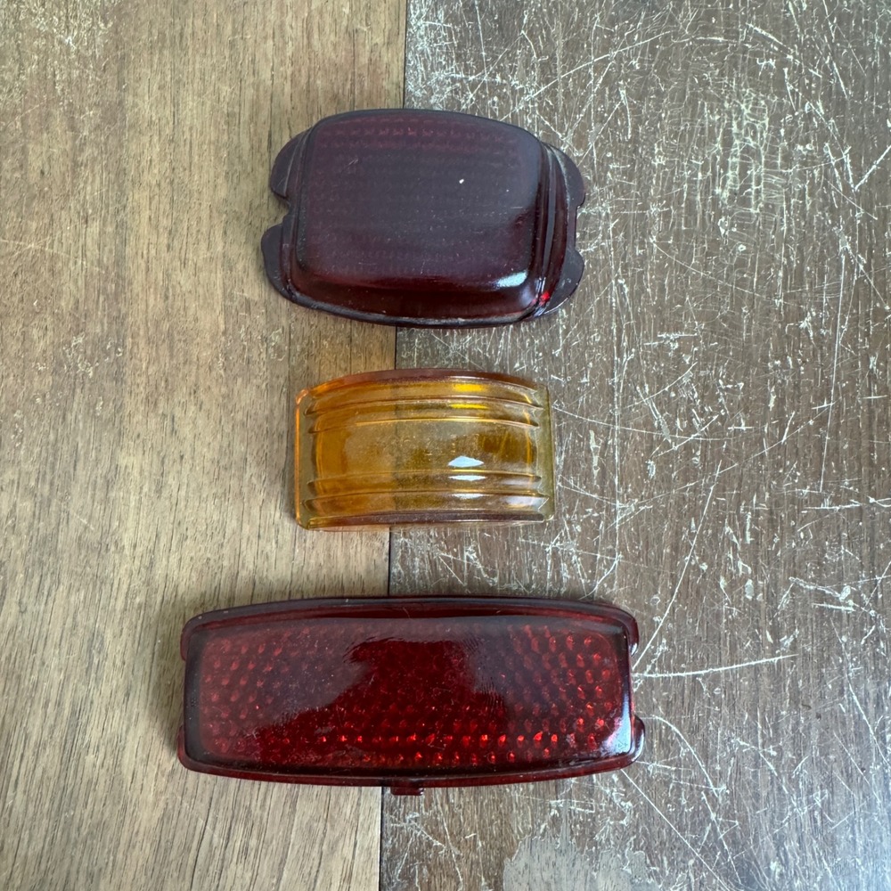 Set of 3 Vintage Pressed Glass Vehicle Light Lens Cover Blinker Brake Red Orange